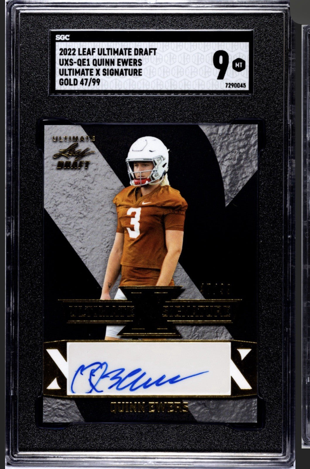 47/99* Quinn Ewers GOLD RC 2022 Leaf Ultimate Draft Ultimate X Sig UXS-QE1 SGC 9