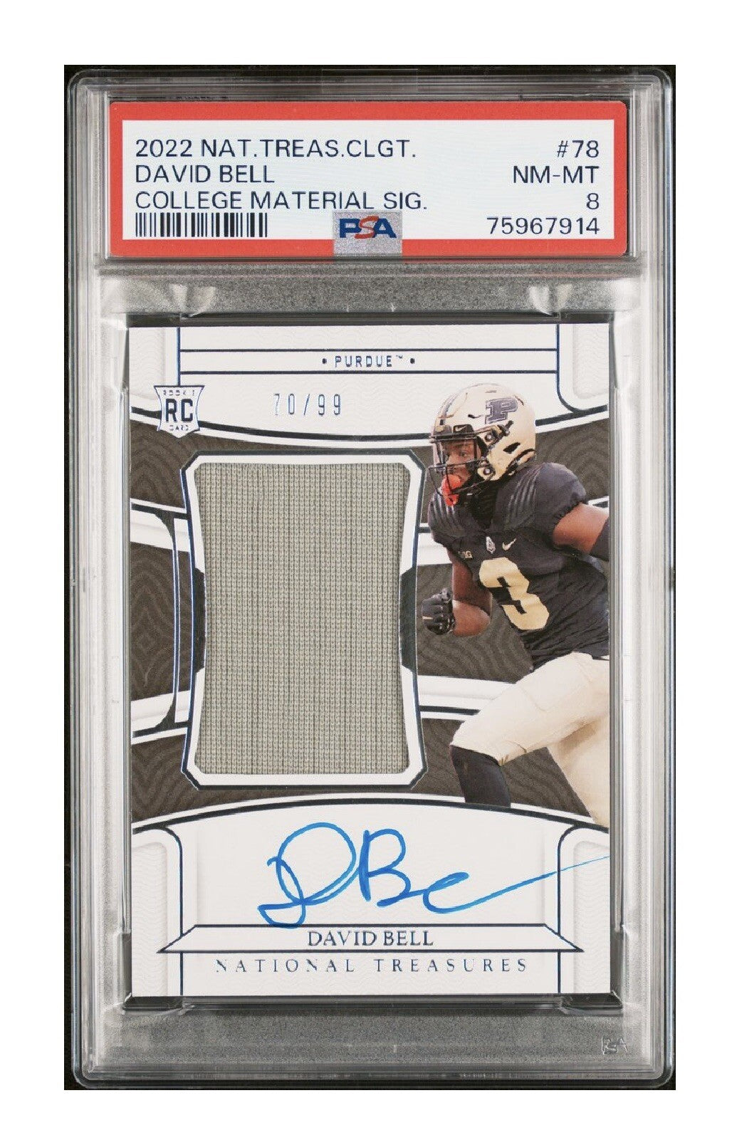 David Bell RC 2022 National Treasures Patch Auto On Card Auto #/99 PSA 8 -Browns