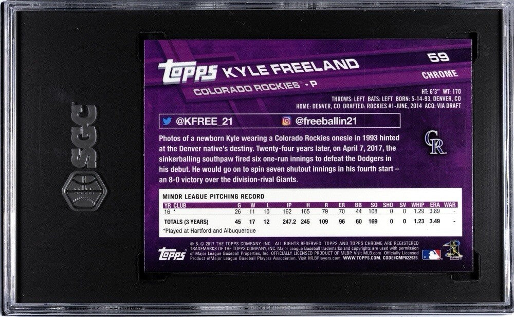 2017 Topps ChromeKyle Freeland RC* MLB Colorado Rockies Rookies Card #59 SGC 10*