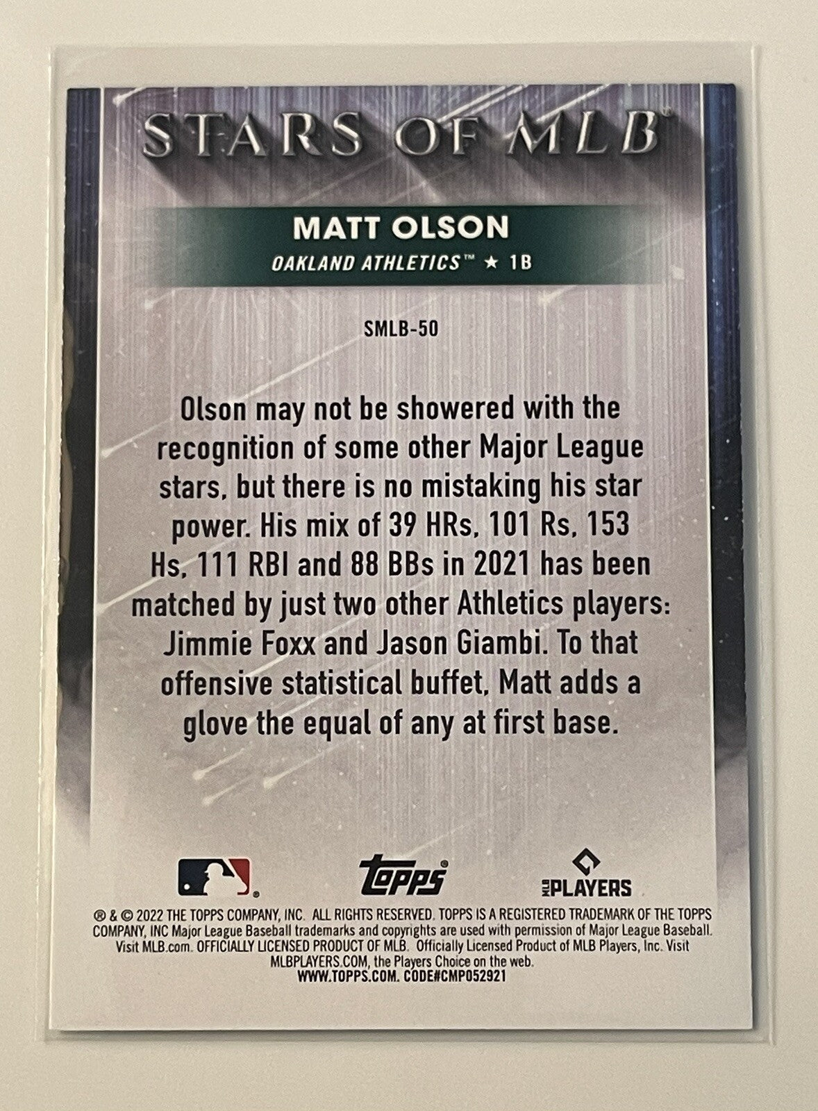 2022 Topps Series 1 Matt Olson #SMLB-50 Stars of MLB - Oakland Athletics/Braves*