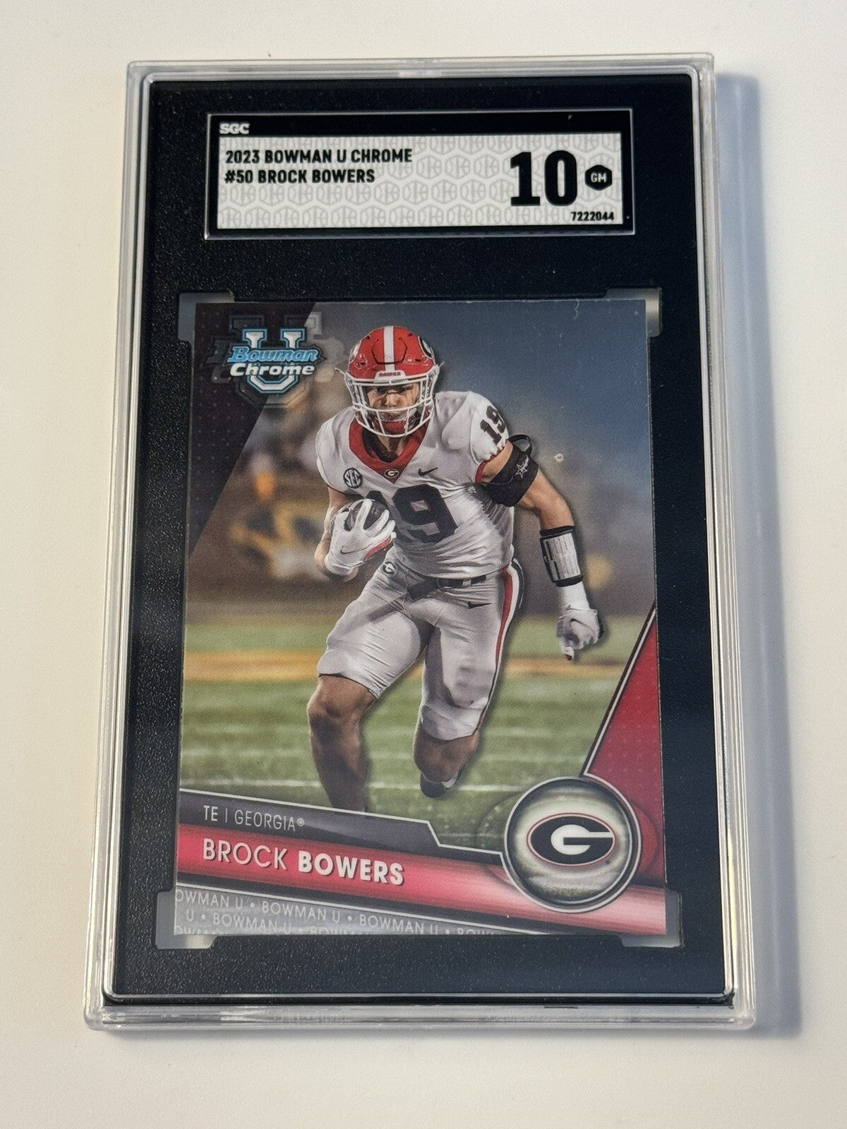 Brock Bowers RC 2023 Bowman U Chrome Official UGA Dogs Card #50 Raiders - SGC 10
