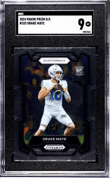 2024 Panini Prizm D.P. Red Ice Prizm Drake Maye RC Card #103 NFL Patriots SGC 9*