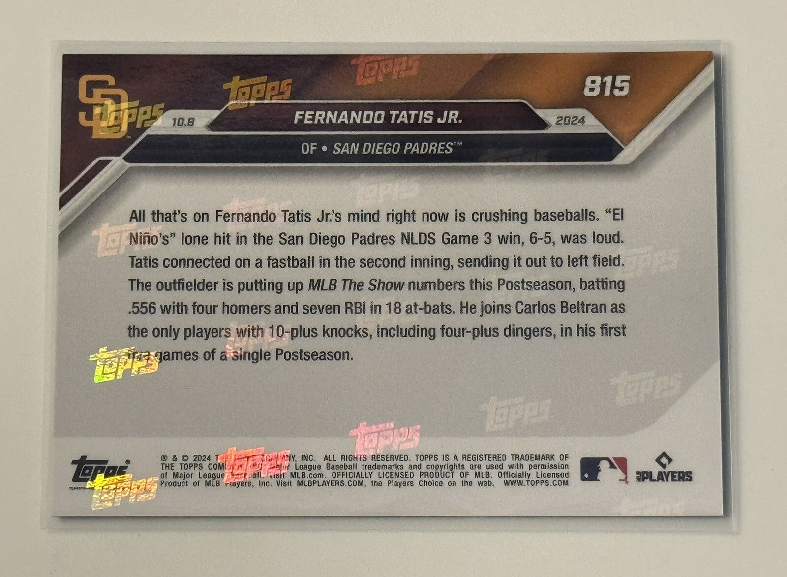 8/49* Fernando Tatis Jr. Historic Postseason start - 2024 MLB Topps NOW Card 815