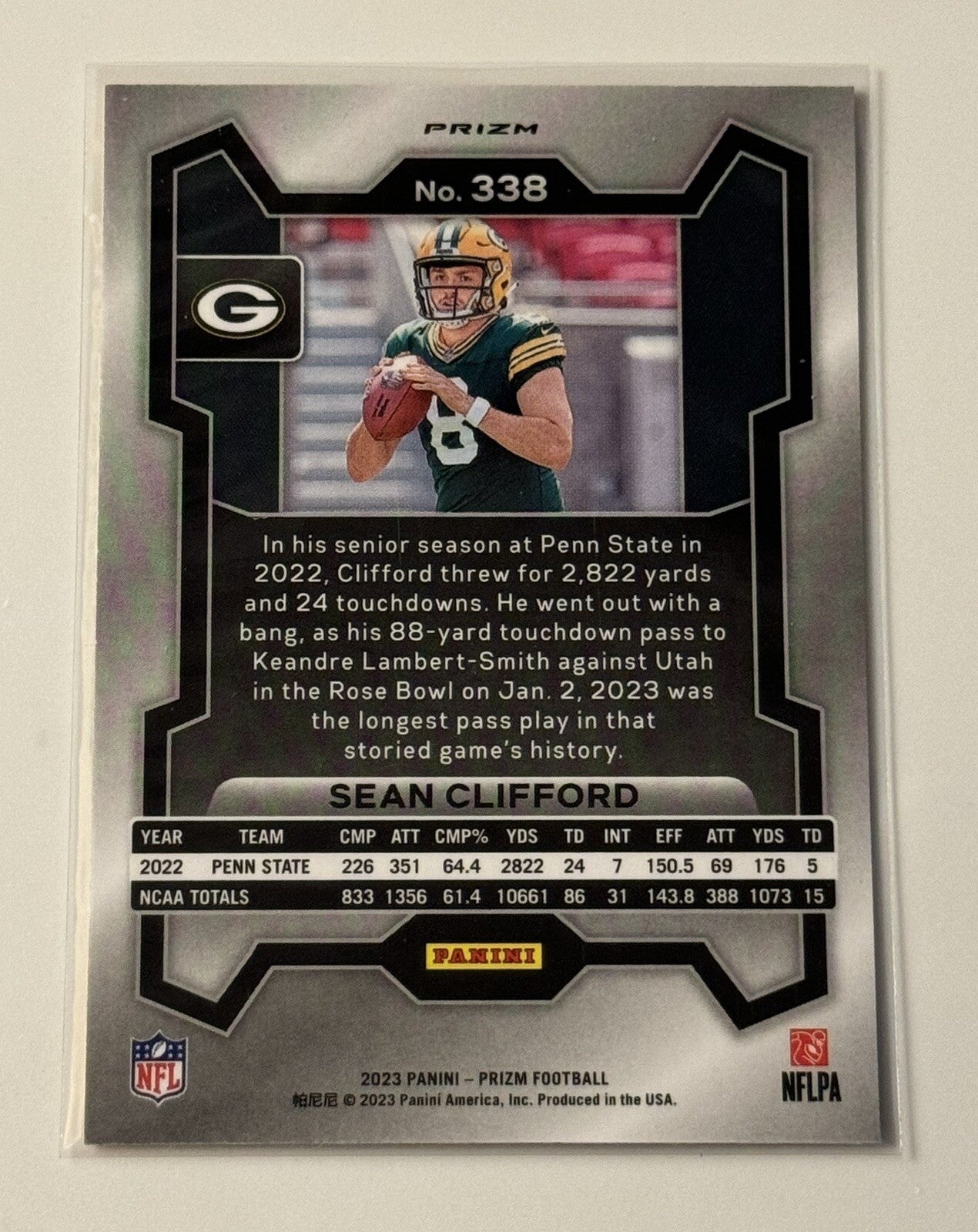 2023 Panini Prizm Sean Clifford RC Orange Lazer Packers SSP NFL Packers Card 338