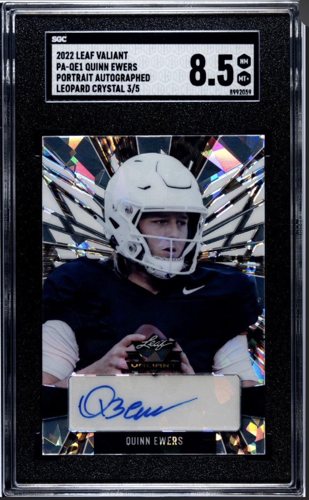 3/5* 2022 LEAF FLASH QUINN EWERS RC* AUTOGRAPH Leopard Crystal #BA-QE1 - SGC 8.5