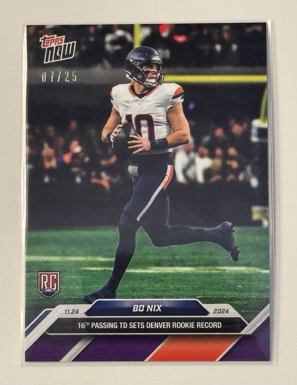 7/25* Bo Nix 2024 Topps NOW Football Card Denver Broncos RC PURPLE VARIATION #13
