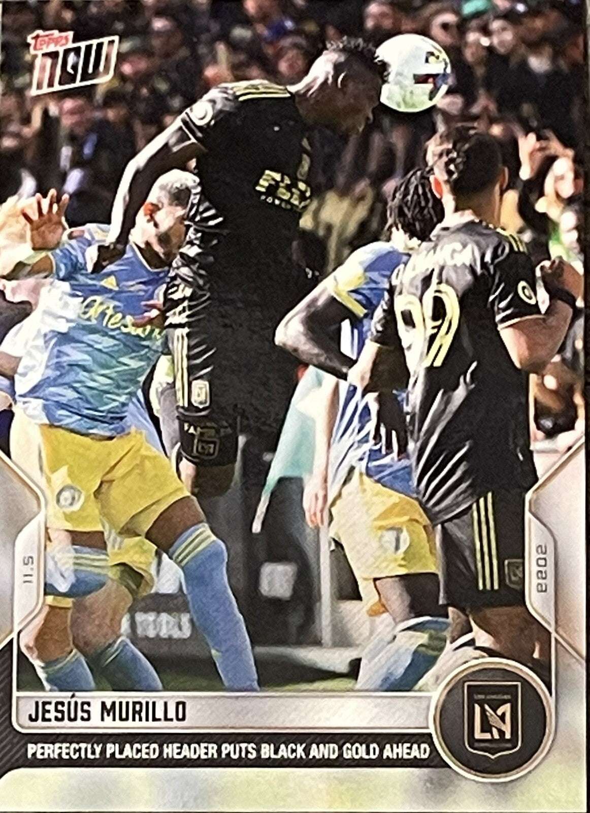 Topps Now UCL 2022 Jesus Murillo soccer card showing a perfectly placed header in action MINT condition