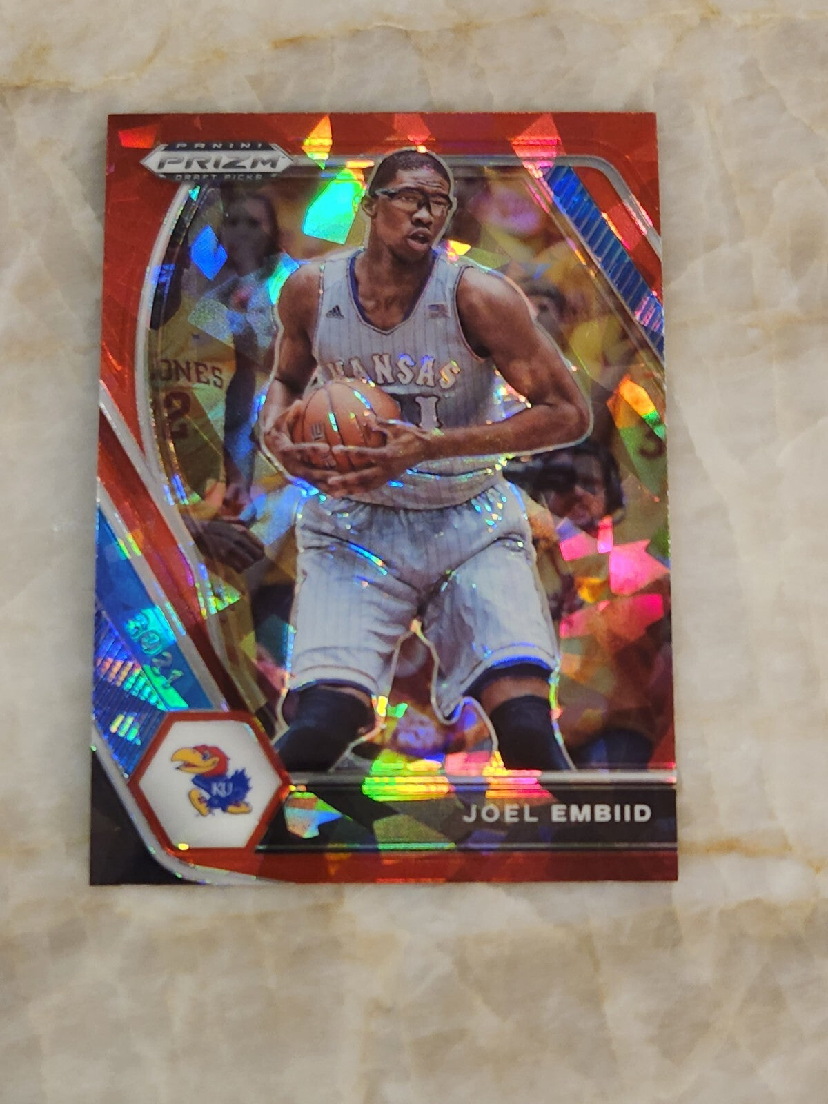 2021-22 Prizm Draft Picks Joel Embiid Red Cracked Ice Prizm #59 Kansas 76ers