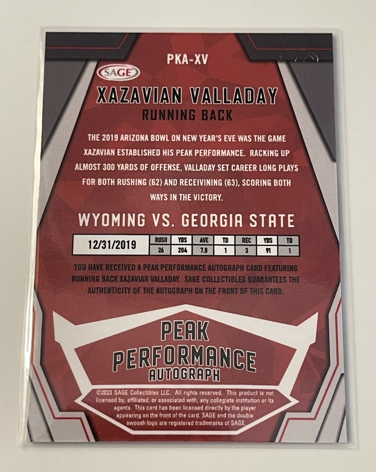 Xazavian Valladay Rookie Auto 2023 SAGE High Series Peak Performance - PKA-XB RC