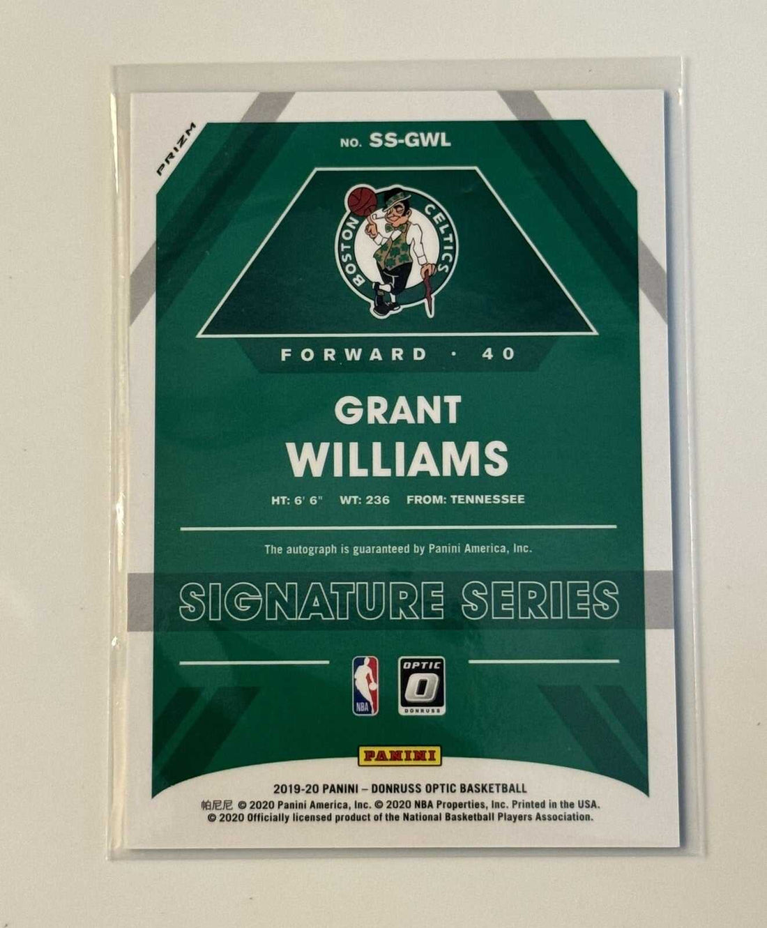 Grant Williams 2019-20 Donruss Optic Rookie Signature Series Auto basketball card