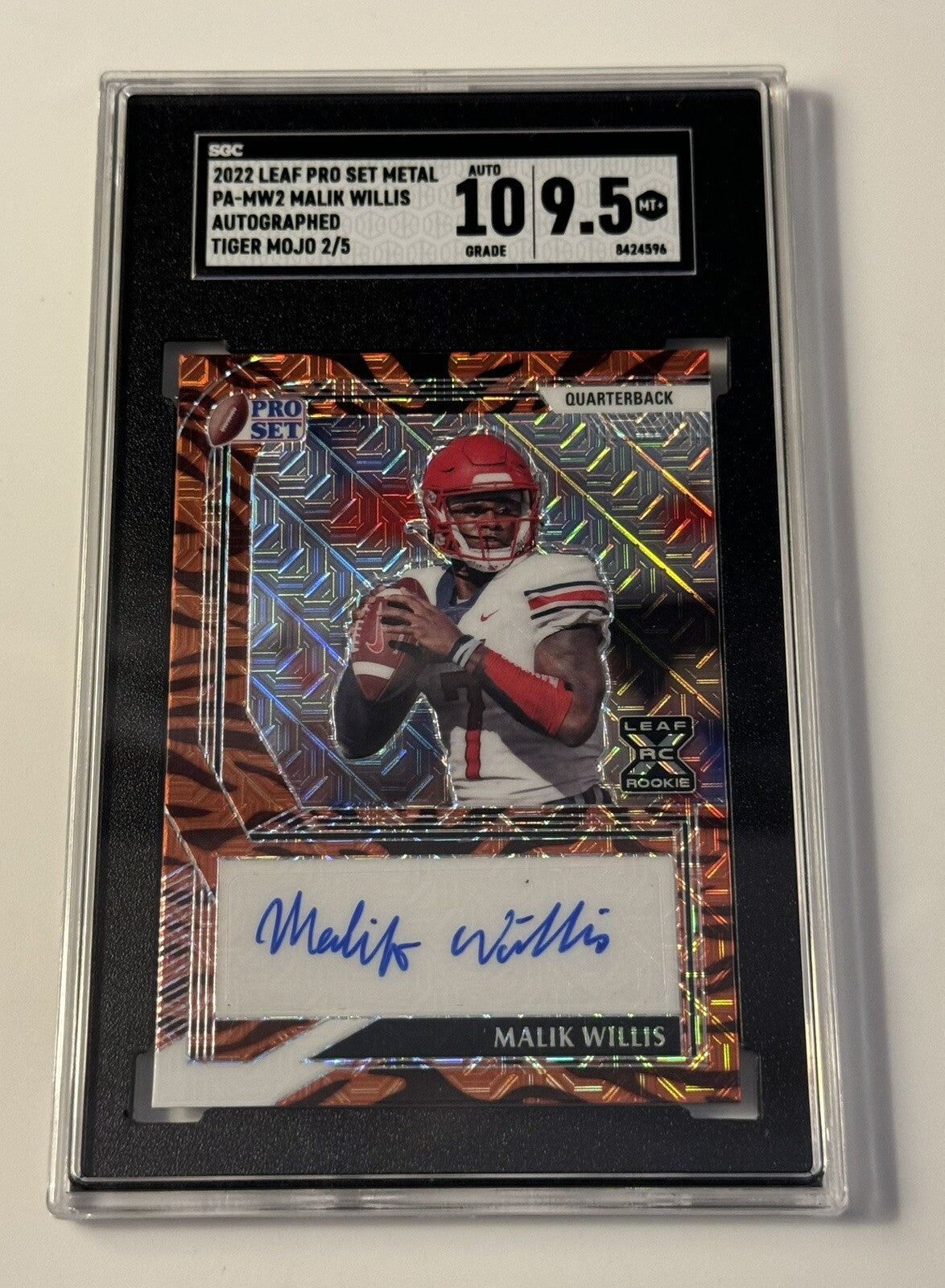2/5* Malik Willis RC Auto 2022 LEAF PRO SET METAL #PA-MW2 Tiger Mojo NFL SGC 9.5