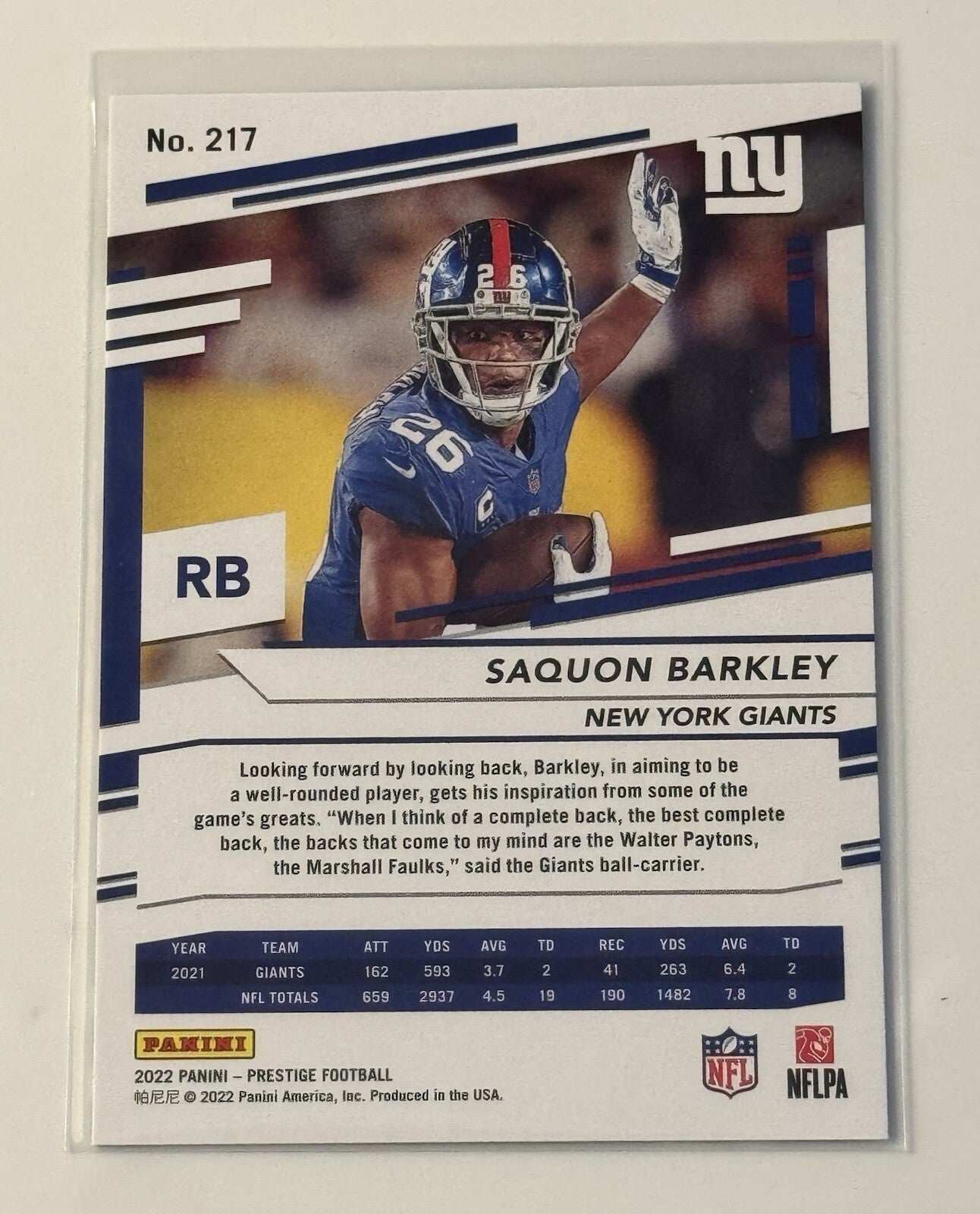 2022 Prestige Football Saquon Barkley - NFL New York Giants RB Card #217 - MINT!