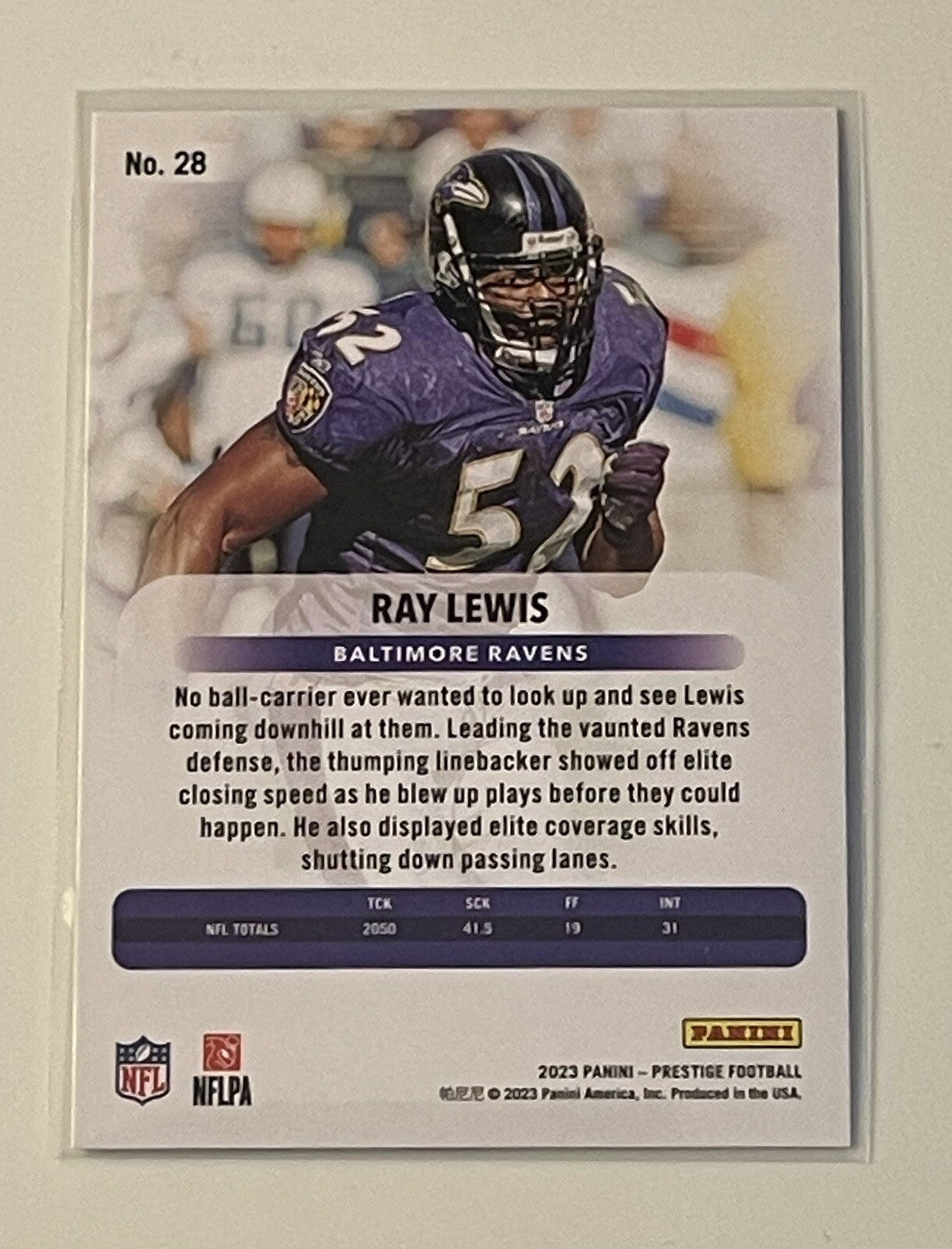 2023 Panini Prestige Ray Lewis* NFL Baltimore Ravens AFC HOF - Football Card #28
