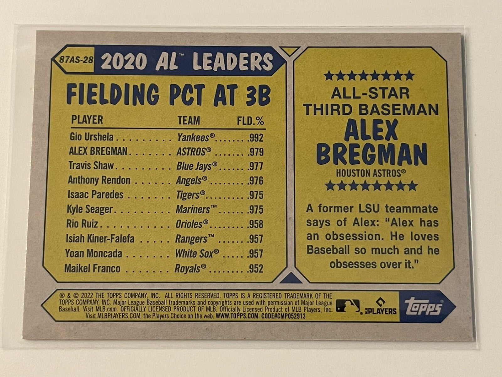 2022 Topps Series 2 - Alex Bregman* 1987 Topps All-Star Baseball #87AS-28 Astros