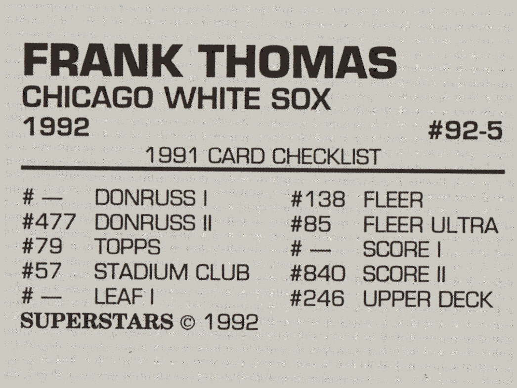 1992 Superstars Magazine (unlicensed) #92-5 Frank Thomas