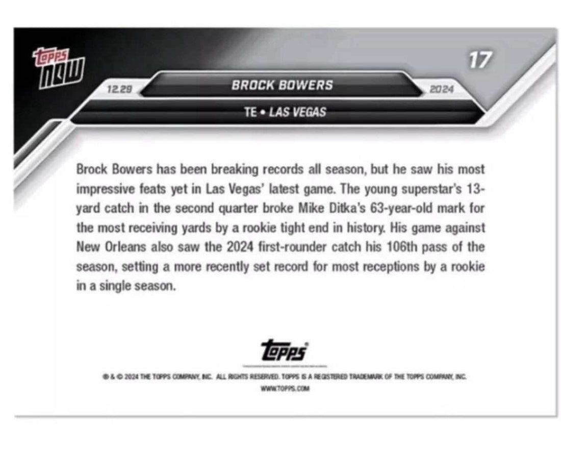 Brock Bowers Rookie Card 2024 Topps Now Limited Edition rookie tight end receiving record card