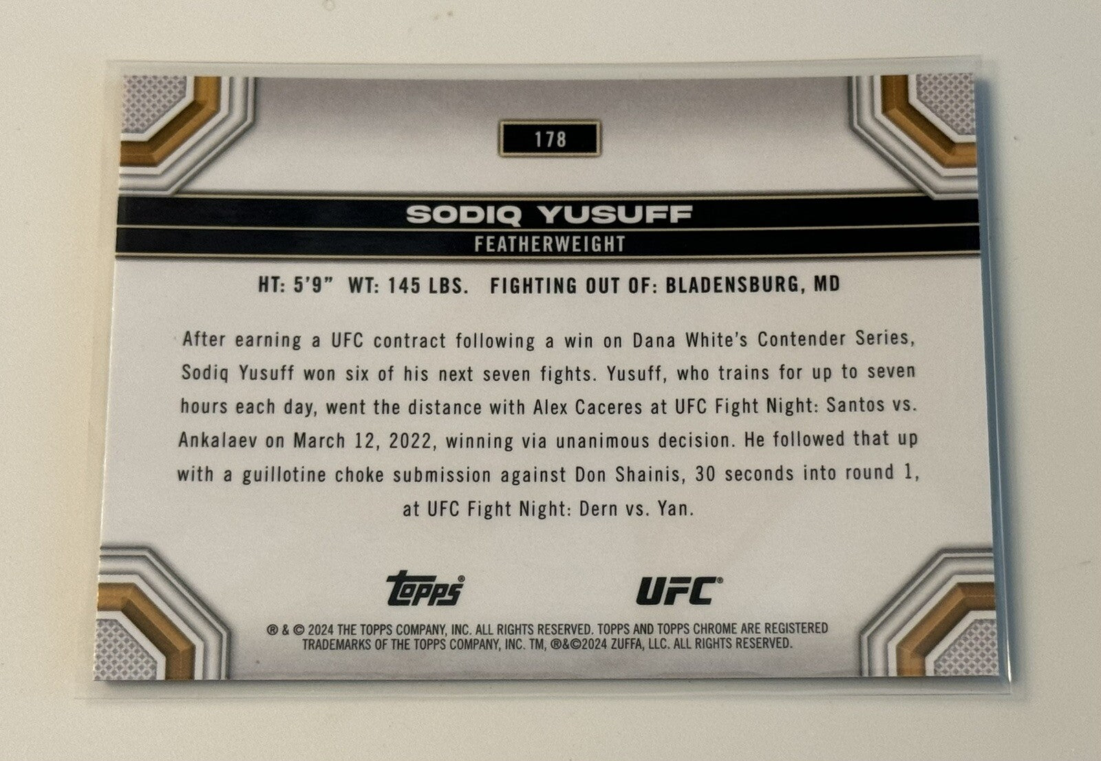 Sodiq Yusuff 2024 Topps Chrome UFC Prizm REFRACTOR Featherweight UFC - Card #178