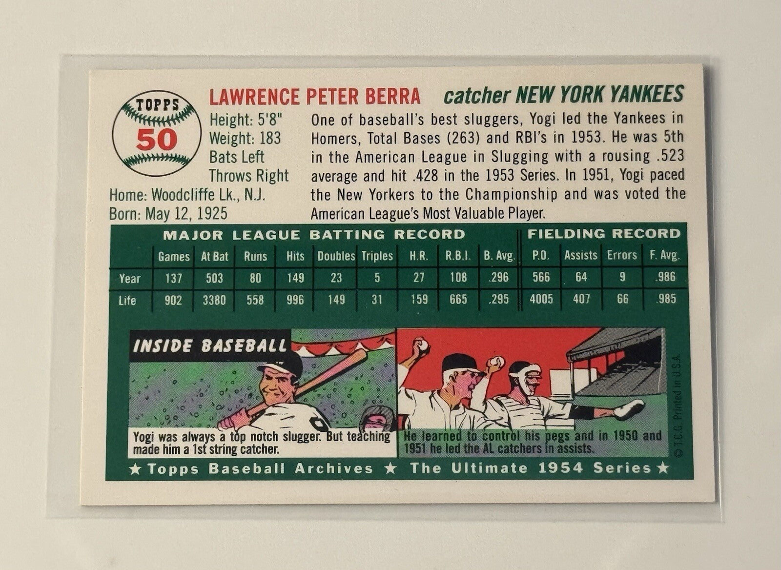 YOGI BERRA 1994* Topps Archives "54 REPRINTS - MLB New York Yankees Baseball #50