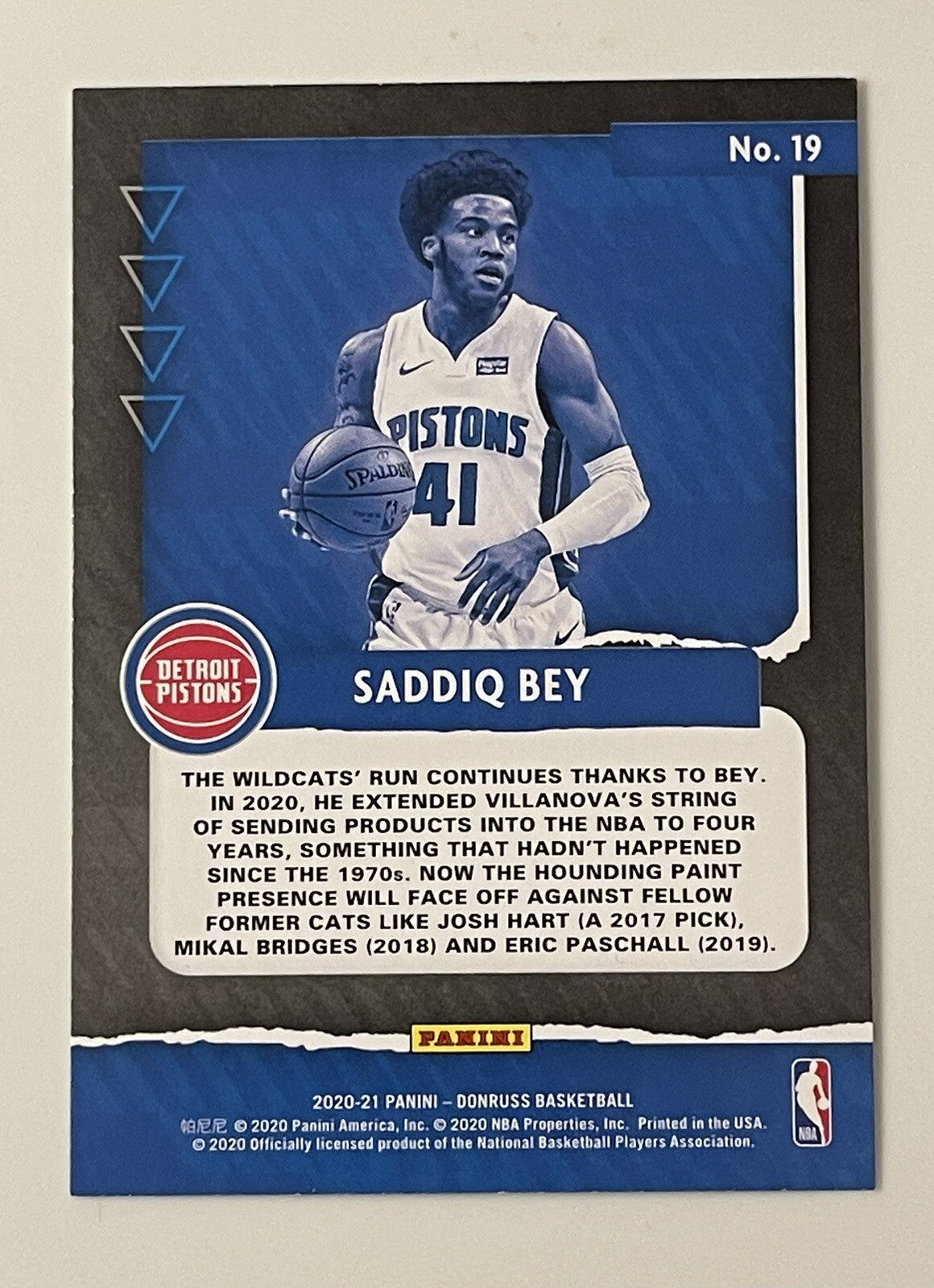 SADDIQ BEY RC - 2020-21 Donruss Great X-Pectations Rookie Card #19 - NBA Pistons