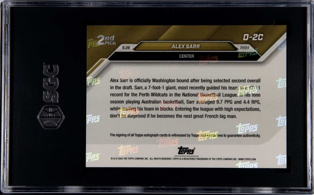 4/25 Alexandre Sarr 2024 Topps Now Draft rookie card with on-card autograph graded SGC 9.5