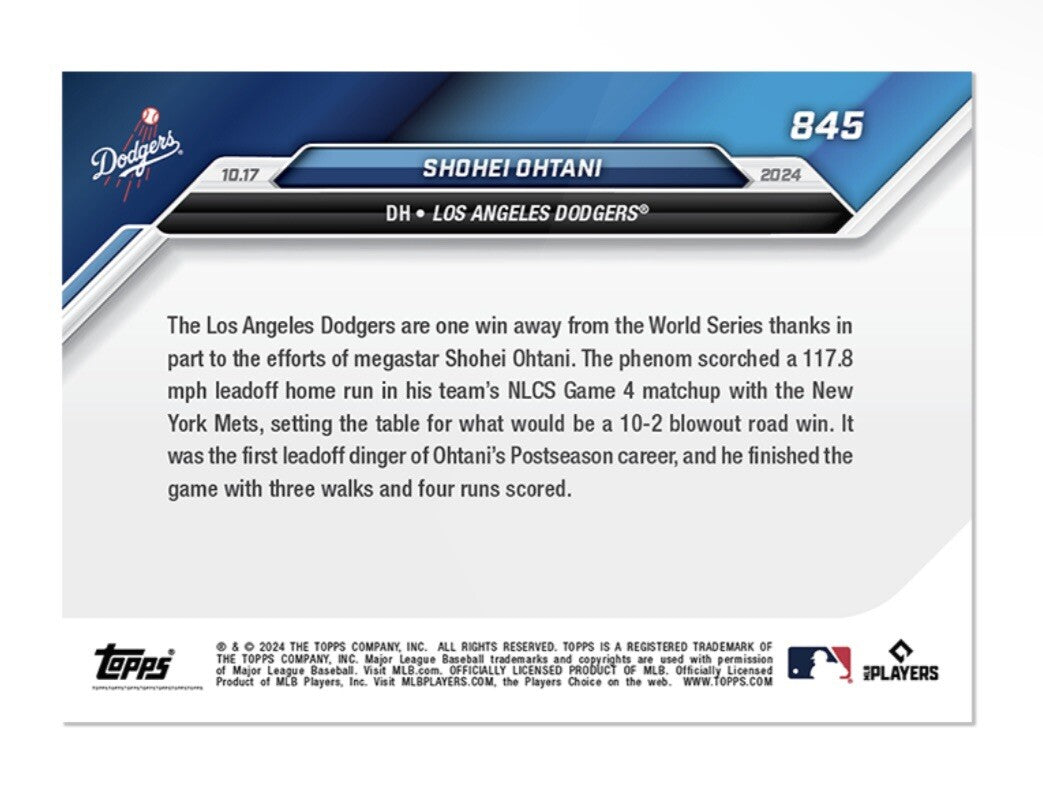 Shohei Ohtani* 2024 Topps NOW HITS 1ST LEADOFF HR OF POSTSEASON CAREER - PRESALE