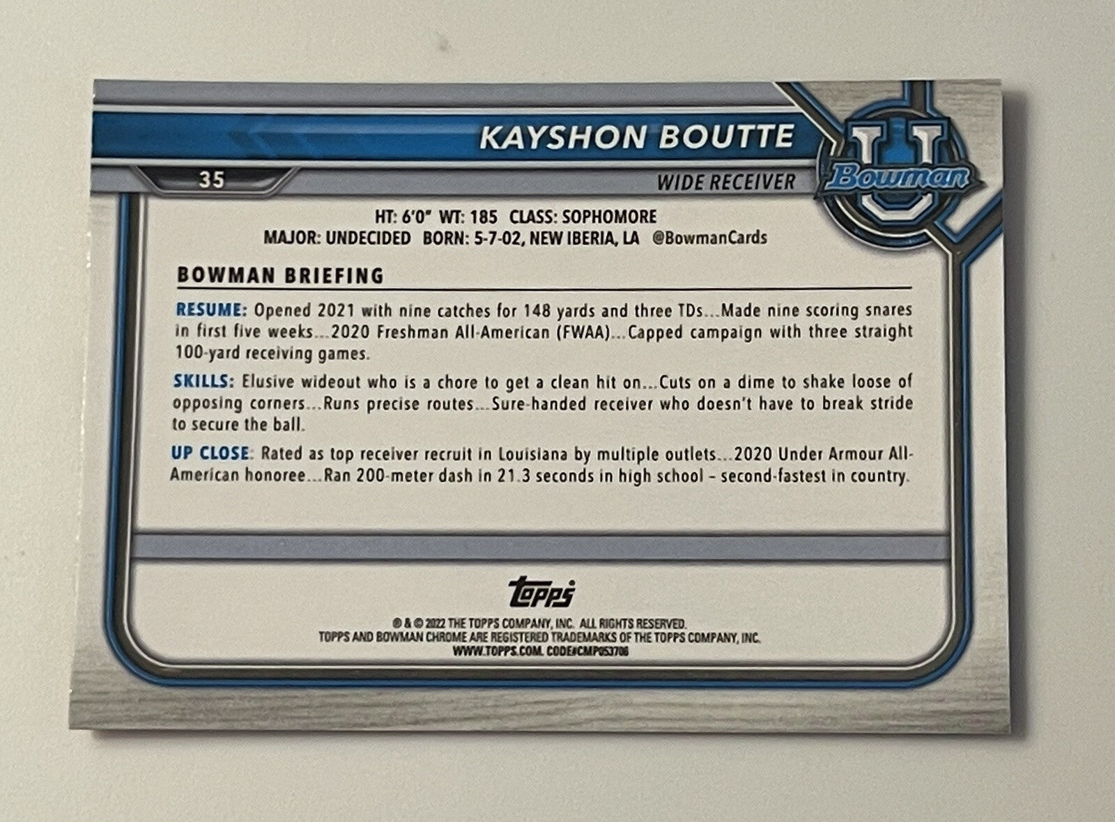 2022 1st BOWMANUNIVERSITY U KAYSHON BOUTTE LSU TIGERS CHROME PINK REFRACTOR MINT