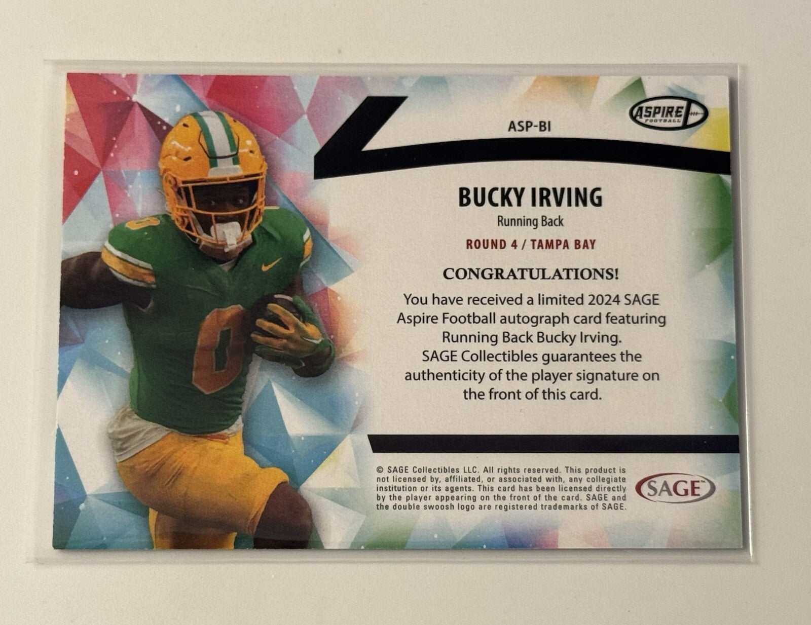2024-SAGE ASPIRE-BUCKY IRVING RC* Auto FOIL ROOKIE Card ASP- BI - OREGON-TB Bucs