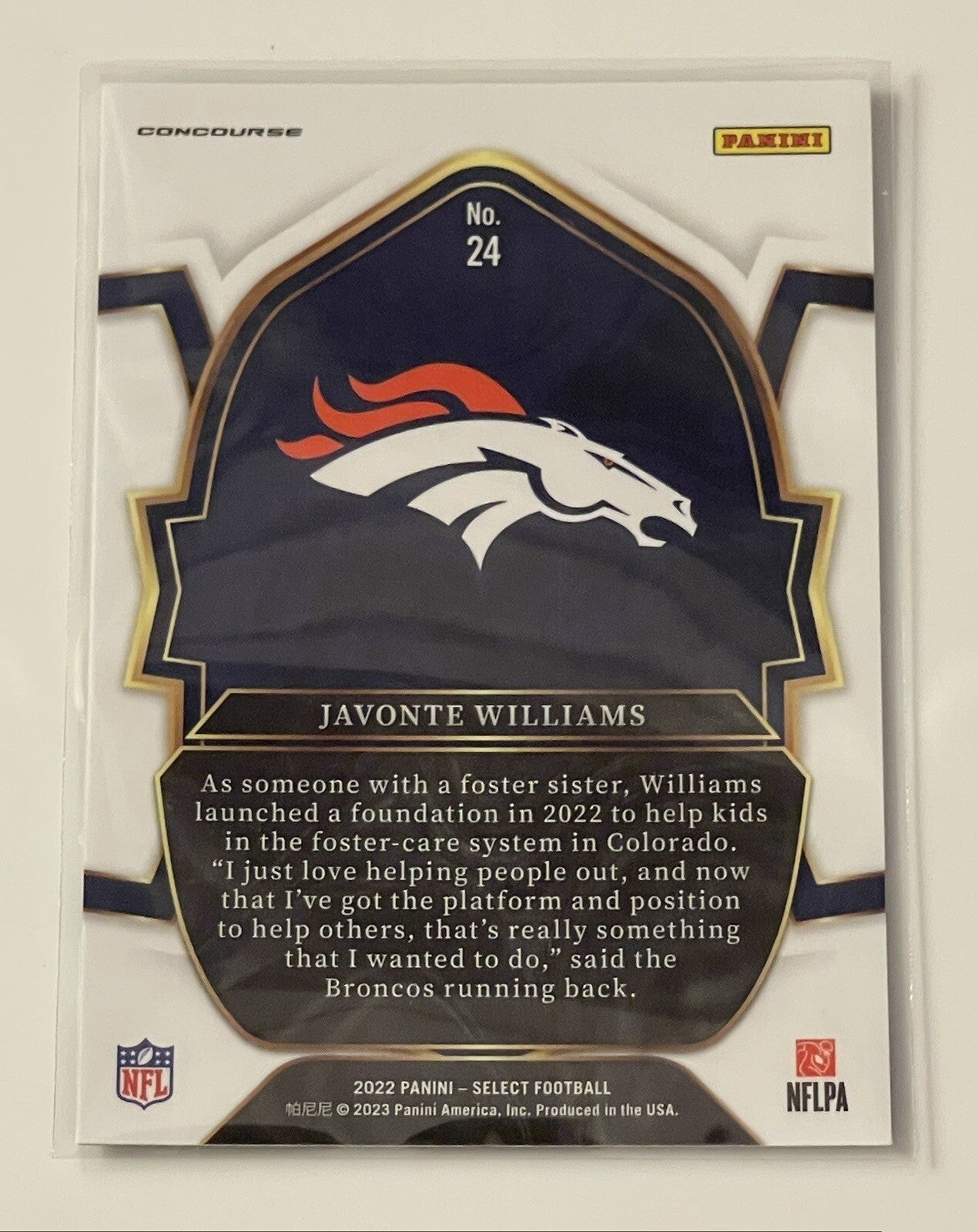2022 Panini Select Football Javonte Williams NFL Broncos Select Prizm - Card #24