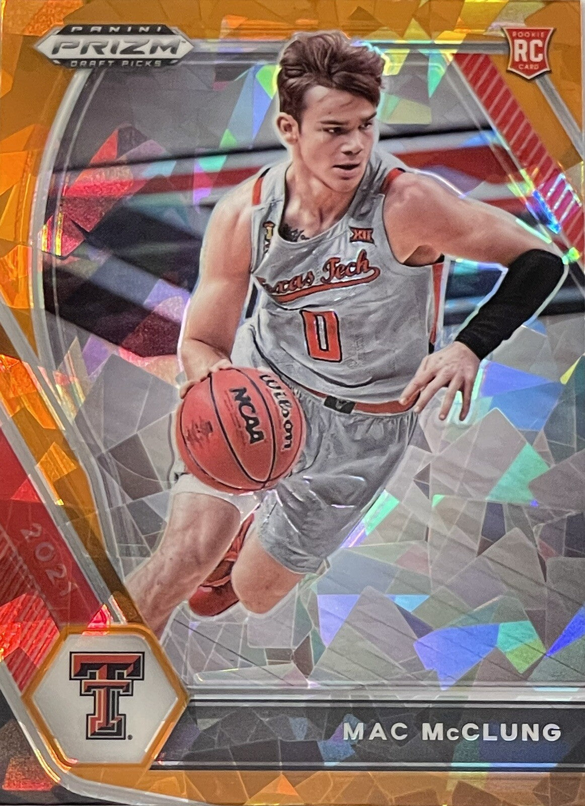 Mac McClung 2021 Prizm Draft Picks Orange Cracked Ice RC basketball card