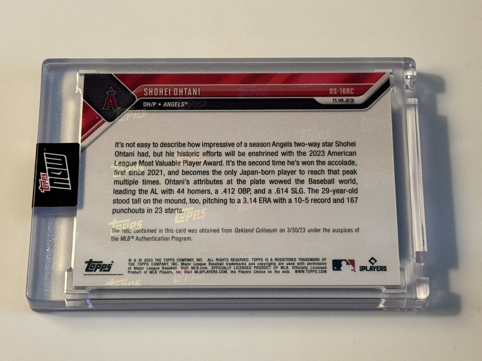 Shohei Ohtani* MVP Game-Used Base Relic 05/25 2023 MLB TOPPS NOW #OS16RC IN HAND
