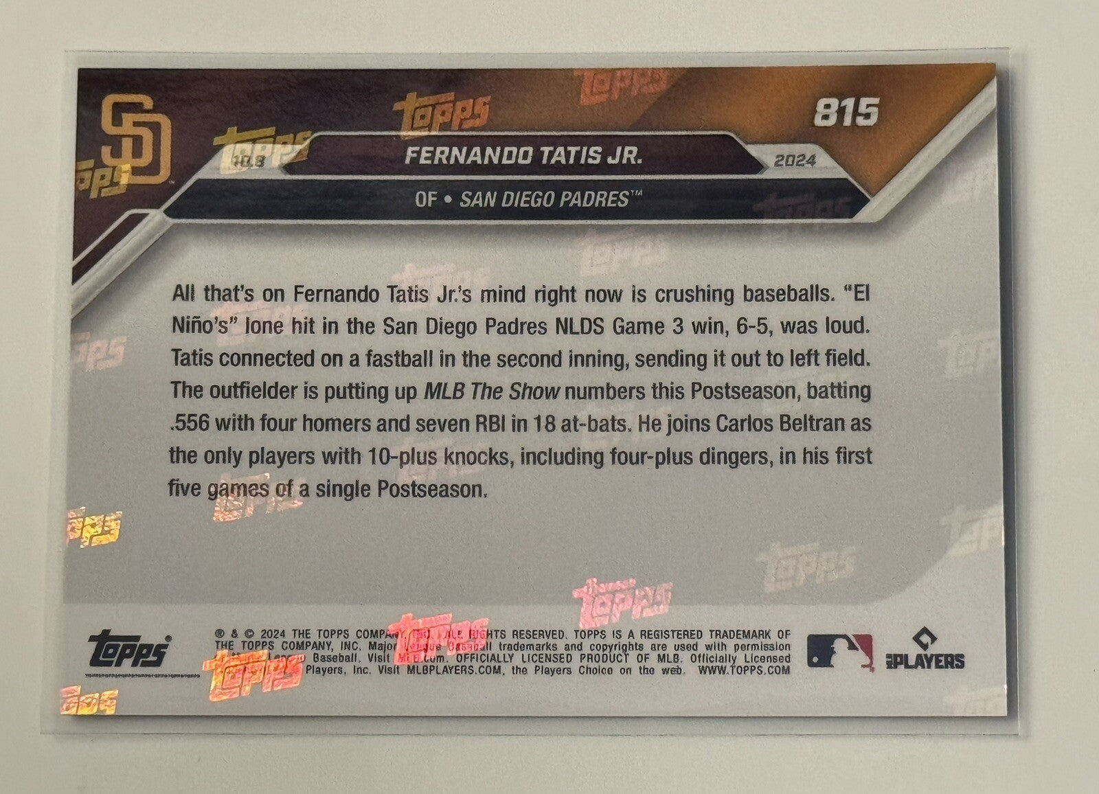 5/5! Fernando Tatis Jr. Historic Postseason start - 2024 MLB Topps NOW Card 815*
