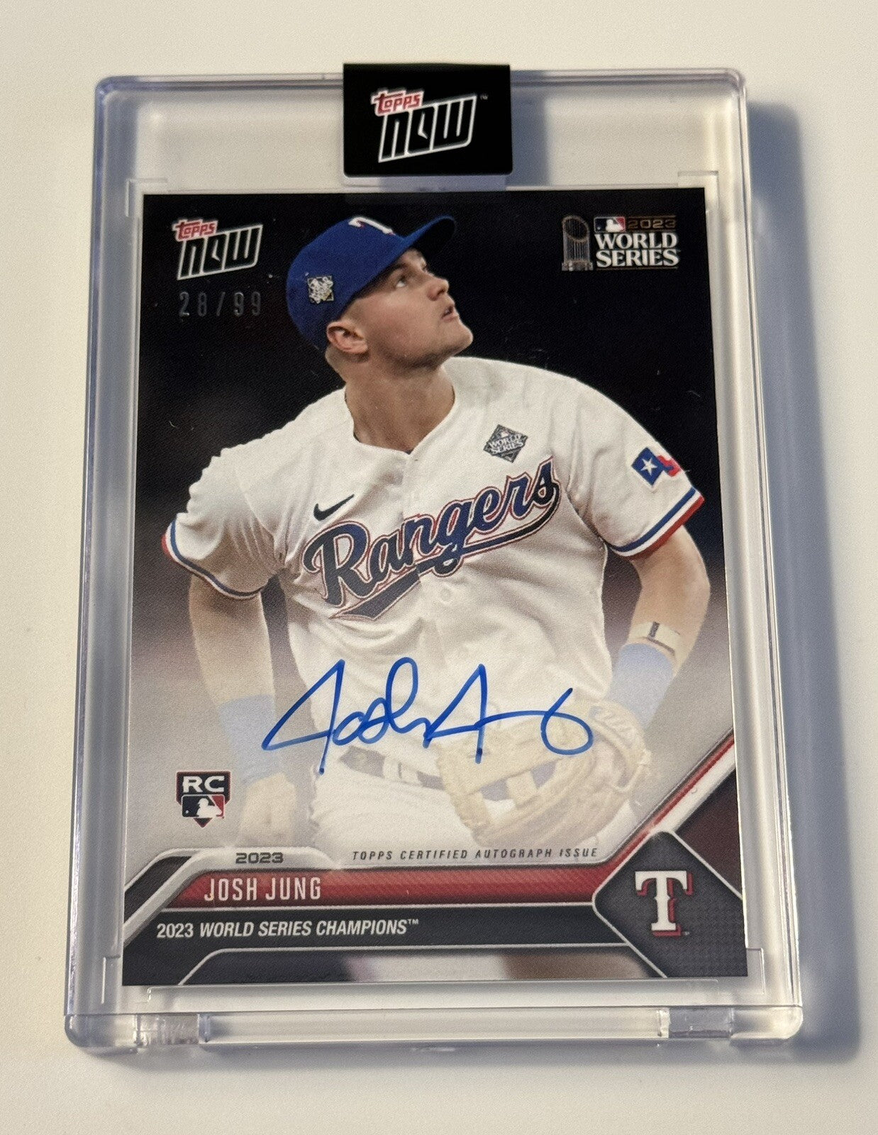 28/99 Josh Jung RC 2023 Topps NOW World Series Champs On Card Auto Texas IN HAND