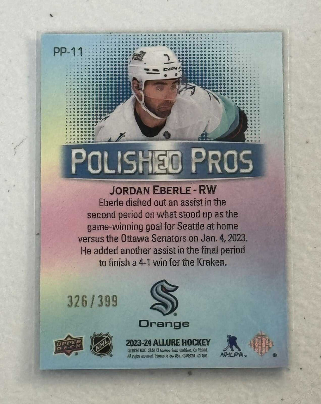 Jordan Eberle 2023-24 NHL Allure Polished Pros cracked ice card numbered 326 of 399