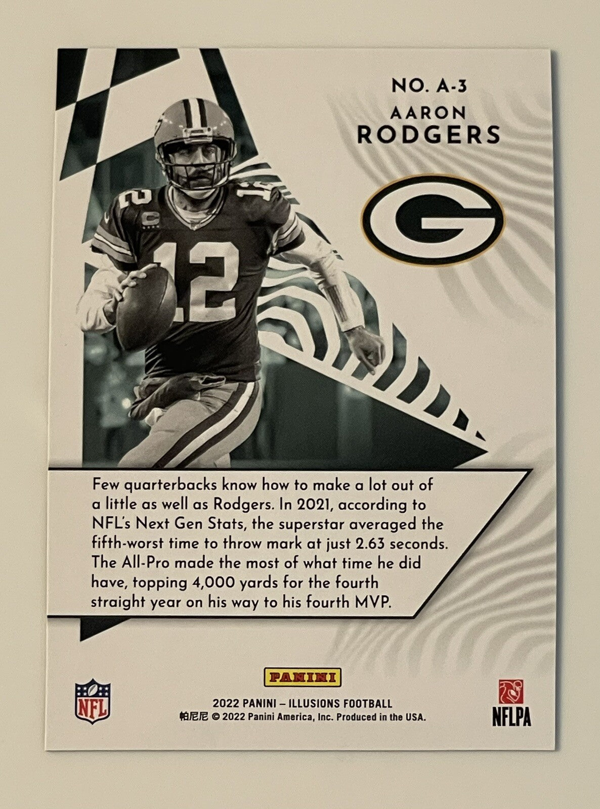 2022 Panini Illusions Aaron Rodgers* Football Base Card #A-3 GB Packers/NY Jets*
