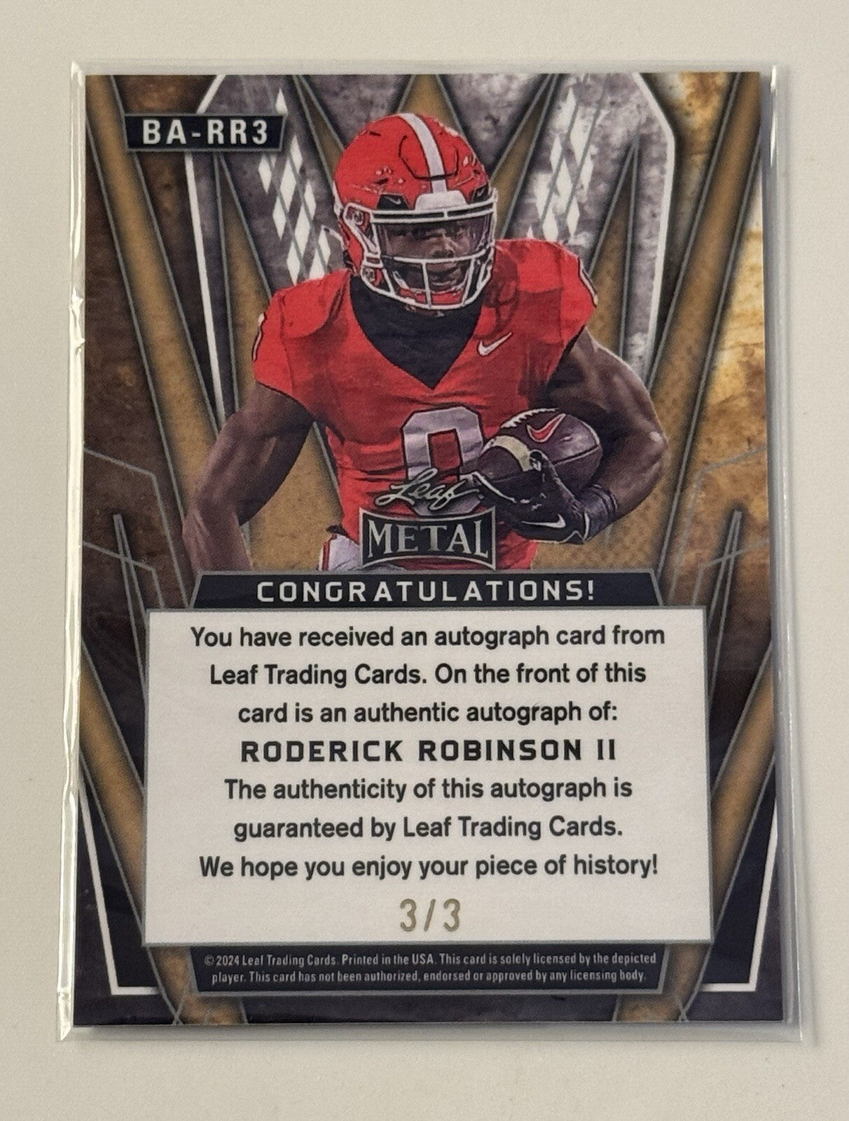 3/3 2024 Leaf Metal Red Flood Pulsar Roderick Robinson II RC AUTO Georgia BA-RR3