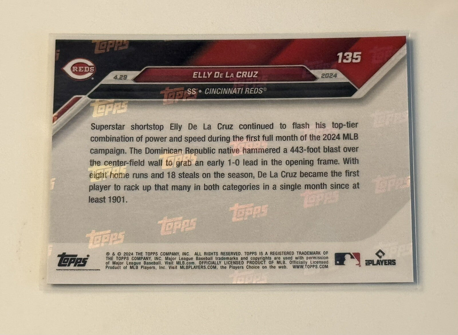 Elly De La Cruz RC 2024 TOPPS NOW Card MLB Cincy REDS Historic Rookie Month #135