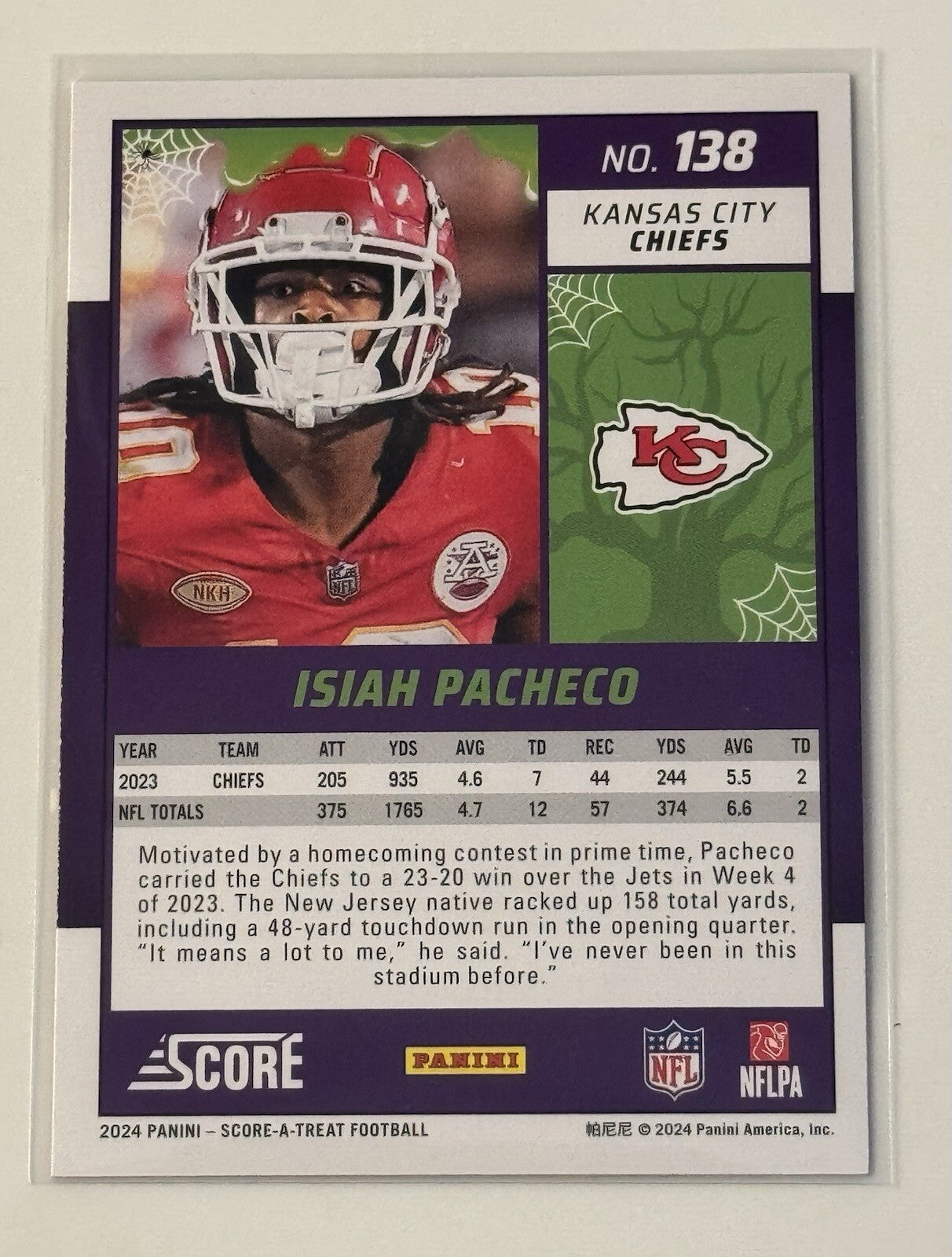 ISIAH PACHECO 2024 Panini Score Halloween Orange Pumpkins NFL KC Chiefs Card 138