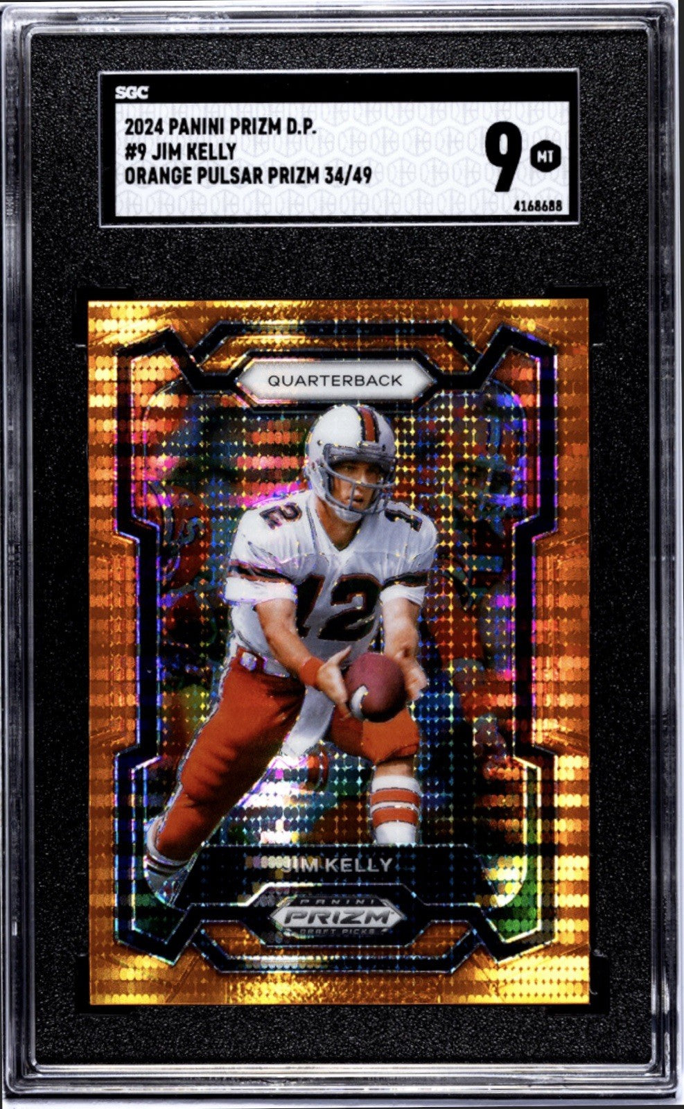 34/49* 2024 Panini Prizm Draft Picks Orange Pulsar Jim Kelly NFL Bills HOF SGC 9