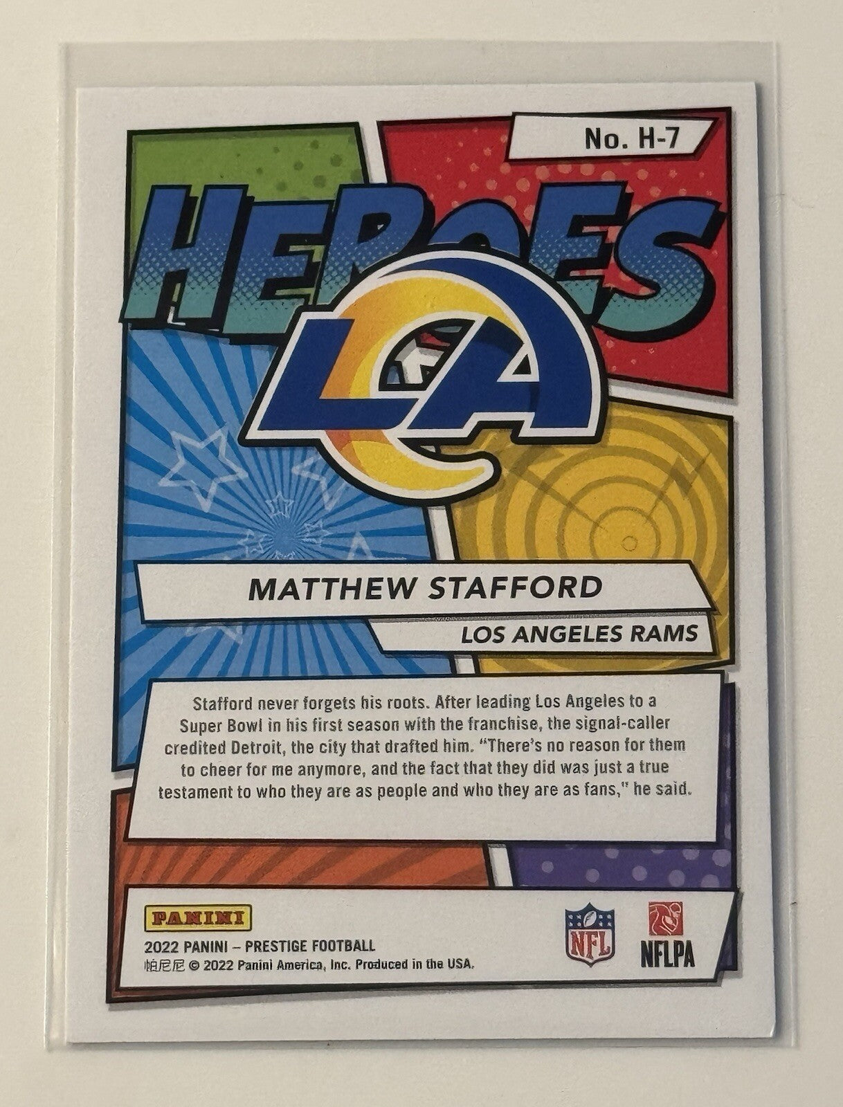 2022 Prestige MATTHEW STAFFORD* Heroes NFL Los Angeles Rams Football - Card #H-7