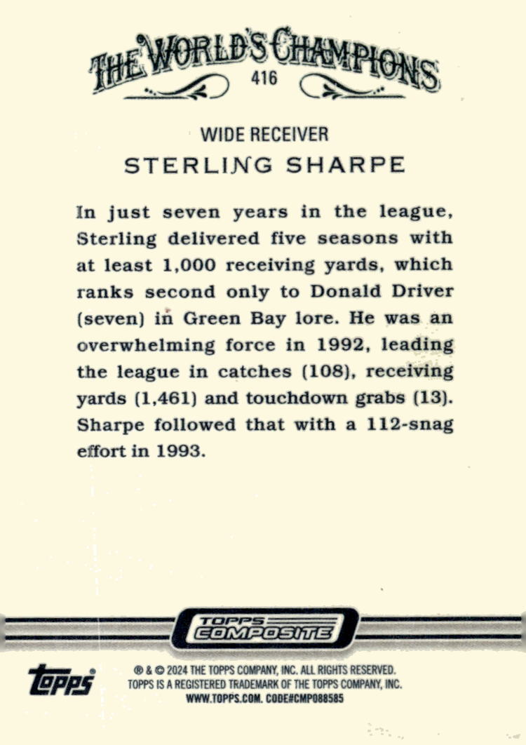 2023 Topps Composite Sterling Sharpe* - NFL Green Bay Packers Football Card #406