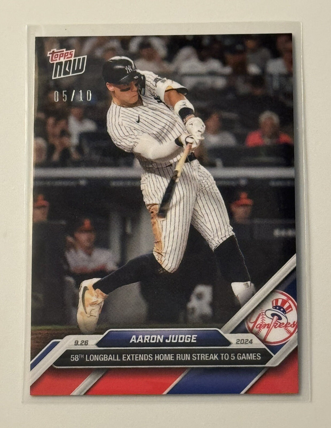 5/10 All RISE! Aaron Judge 58th Home Run 2024 MLB Topps NOW Card NY Yankees #764