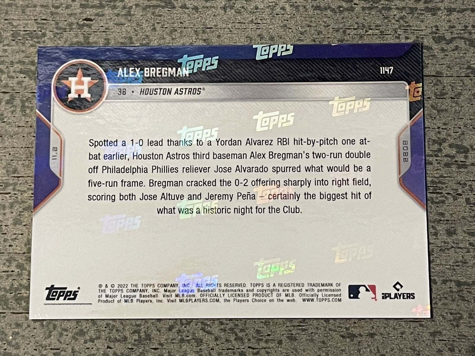 Alex Bregman* Astros 24/25 - World Series Game 4 2022 - MLB TOPPS NOW Card #1147