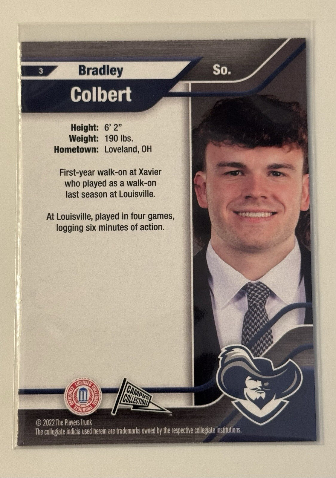 Bradley Colbert 2022 Campus Collection Players Trunk Card #1 - Xavier Musketeers