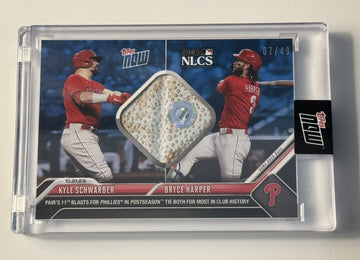 Game-used Base Relic 7/49 Kyle Schwarber/Bryce Harper - 2023 Topps Now* IN HAND!