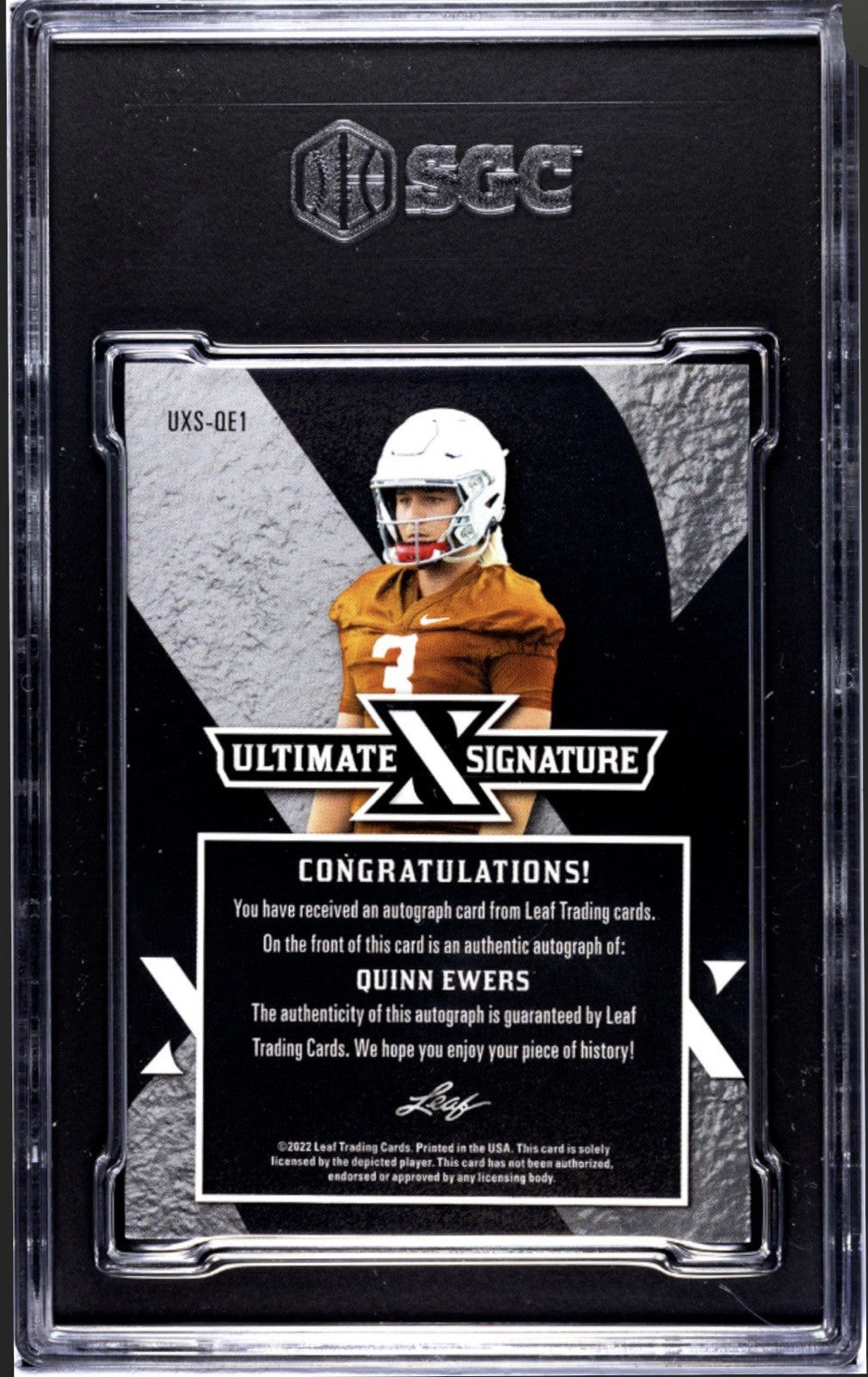 47/99* Quinn Ewers GOLD RC 2022 Leaf Ultimate Draft Ultimate X Sig UXS-QE1 SGC 9