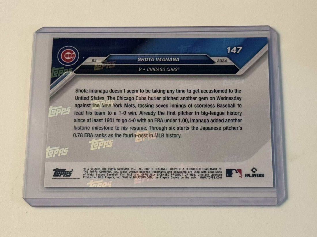 Shota Imanaga RC 2024 Topps Now MLB Chicago Cubs rookie baseball card in protective case