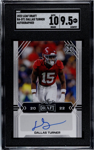 Dallas Turner RC* Autograph Alabama Crimson Tide 2022 Leaf Draft RC Card SGC 9.5