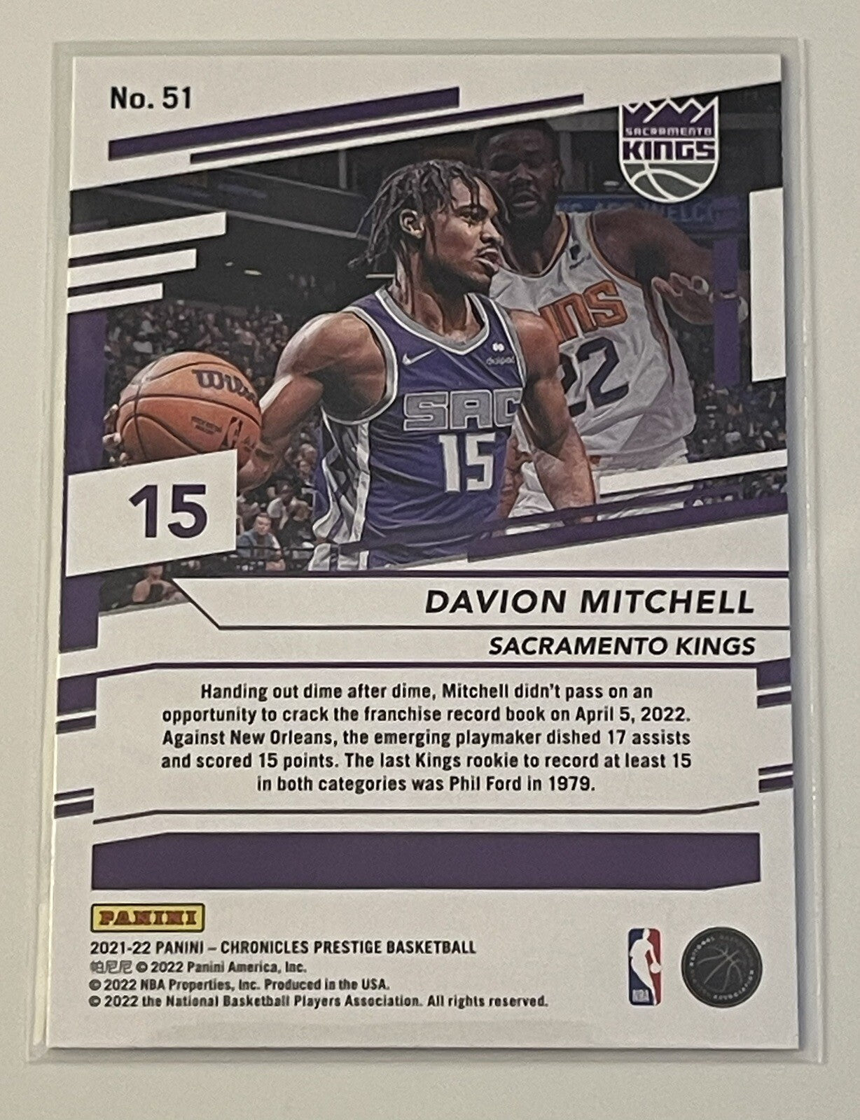 2021-22 Panini Chronicles Prestige #51 Davion Mitchell Kings RC Basketball Card*