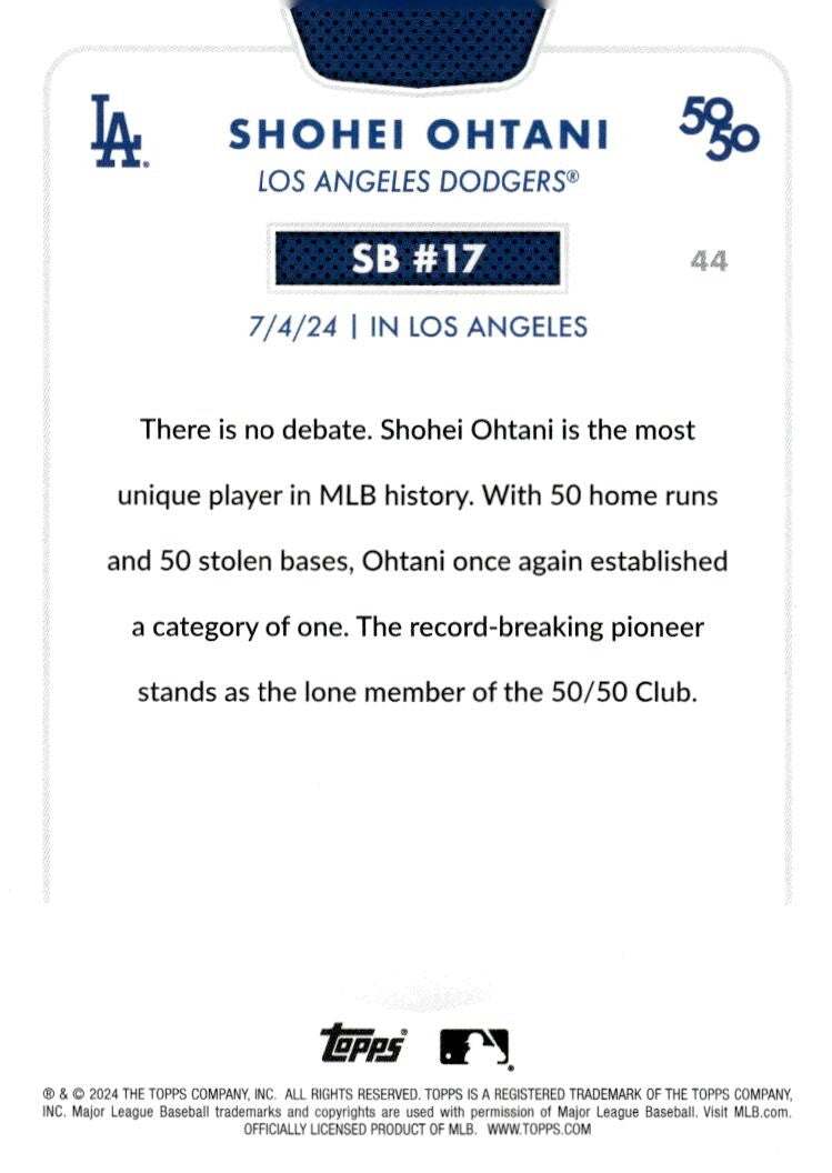 Shohei Ohtani 50/50 LIMITED EDITION 2024 Topps NOW LA Dodgers baseball card