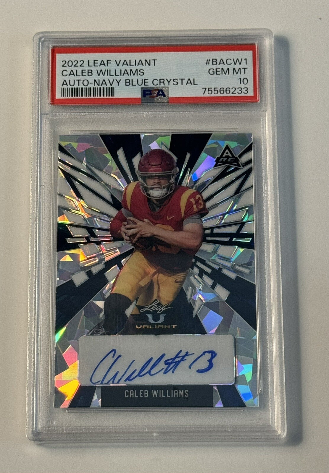 2022 Leaf Valiant 2/15 Caleb Williams RC Navy BLUE Crystal USC/NFL Bears PSA 10